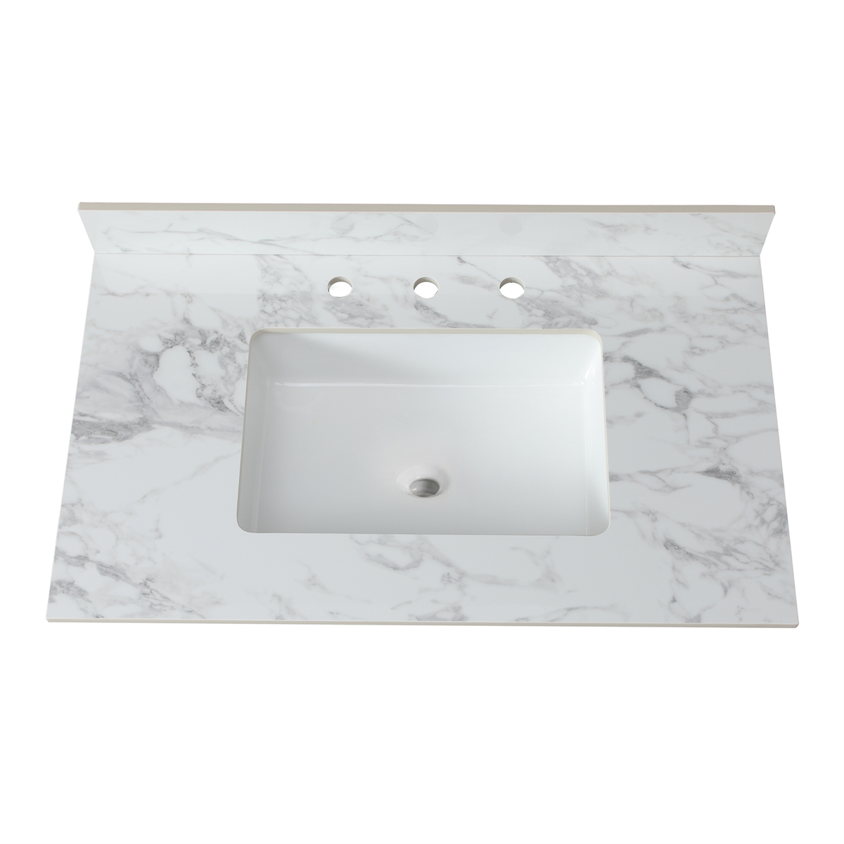 37"X22"Bathroom Vanity Top,Sintered Stone Carra Whitebarthroom Vanity Sink Tops With Rectangular Undermount Ceramic Sink With Vanity Backsplash, Three Faucet Hole Bathroom Vanity Countertop White