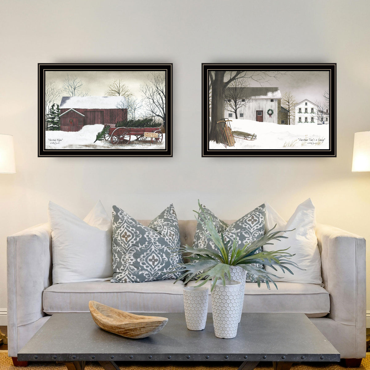 2 Piece Vignette Christmas Time With Family Black Framed Wall Art For Living Room, Bedroom Wall Art Print For Home Decor By Billy Jacobs Multi Wood Paper
