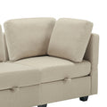 Contemporary Modern Chic Upholstered Fabric Sofa With Storage Seats And Storage Ottomans, 2 Seater Sofa Fabric Couch With Adjustable Arms And Backs For Living Room Beige Beige Polyester 2 Seat