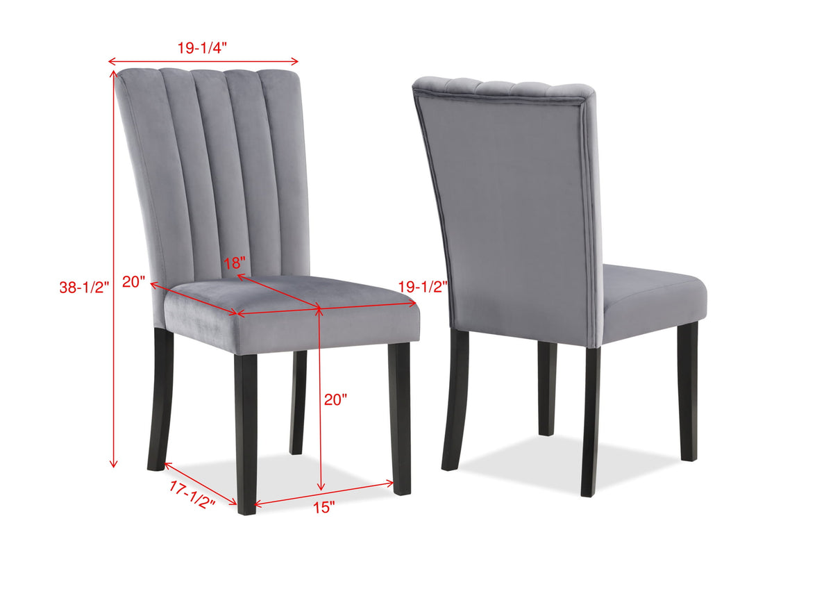 2Pc Casual Upholstered Velvet Upholstery Chair Channel Tufted Back Wooden Dining Room Furniture Gray Black Black,Gray Dining Room Contemporary,Modern Accent Chairs Tufted Back Set Of 2 Wood