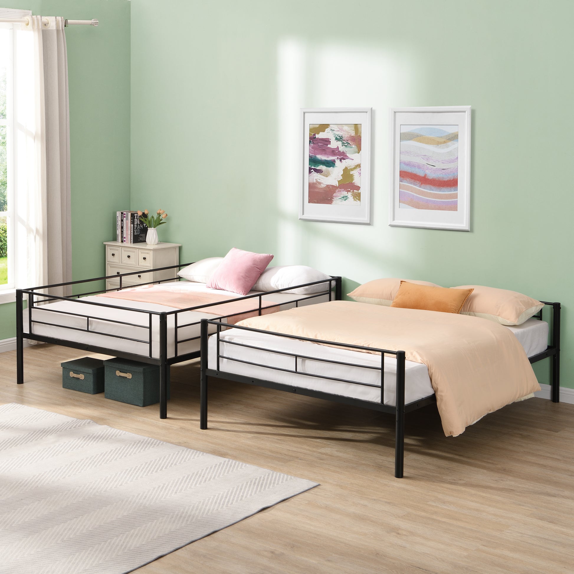 Full Over Full Metal Bunk Bedno Box Spring Needed, Easy Assemble Black Metal