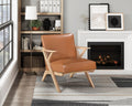 Natural Finish Solid Rubberwood Frame 1Pc Accent Chair Brown Faux Leather Upholstery Living Room Furniture Brown,Natural Primary Living Space Rubberwood Solid Wood