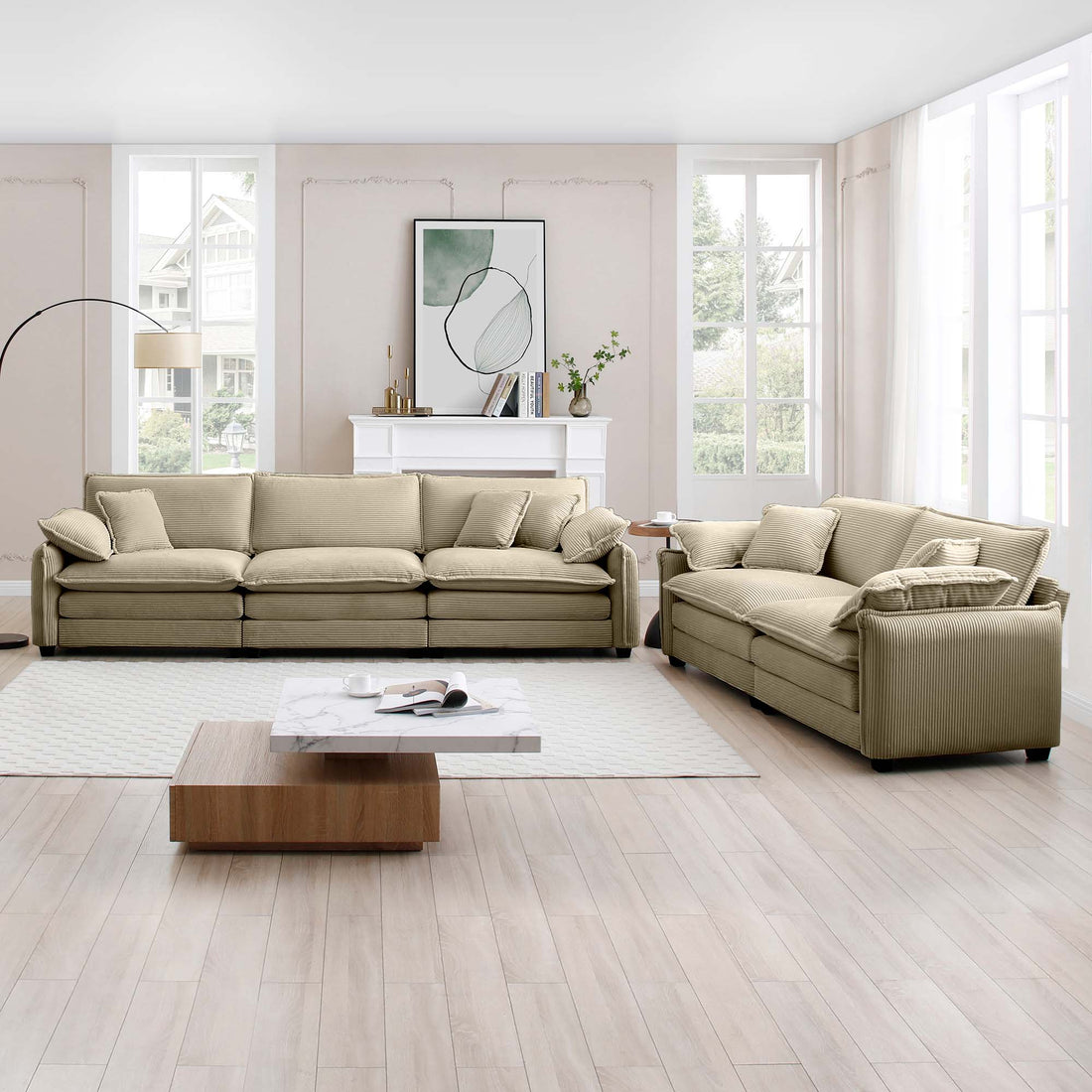 Family Sofa Set Deep Seat Sofa, Warm Sofa For Home Cinema And Living Room, One 2 Seater Sofa And One 3 Seater Sofa,Tan Corduroy Tan Corduroy 5 Seat