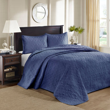Reversible Quilt Set Navy King Cal King Navy Cotton