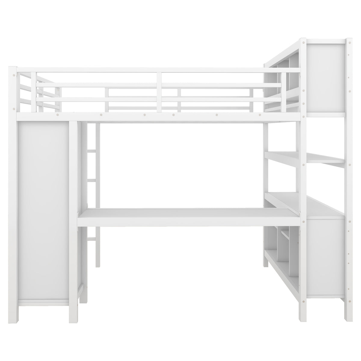 Metal Loft Bed With Wardrobe And L Shaped Desk, Full Size Loft Bed With Storage Cubes And Shelves, Heavy Duty Loft Bed For Kids Teens Adults, White Full Off White Metal