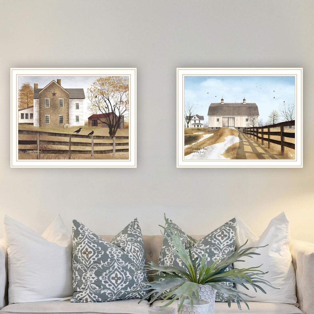 2 Piece Vignette Grandpa'S Barn,Autumn Afternoon White Framed Wall Art For Living Room, Farmhouse Wall Art Print For Home Decor, Bedroom Wall Art By Billy Jacobs Multicolor Wood Paper