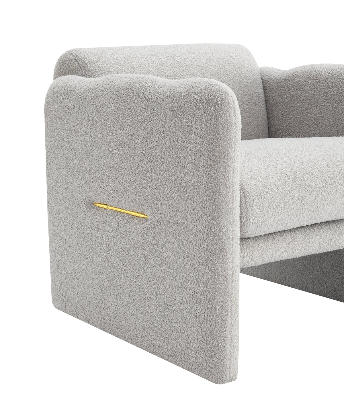 Arm Chair With Waved Arms, Metal Decoration On Both Side Arms, Accent Chair For Primary Living Space,Living Room,Bedroom, Teddy Fabric, Light Grey Light Grey Primary Living Space Modern Foam Plywood