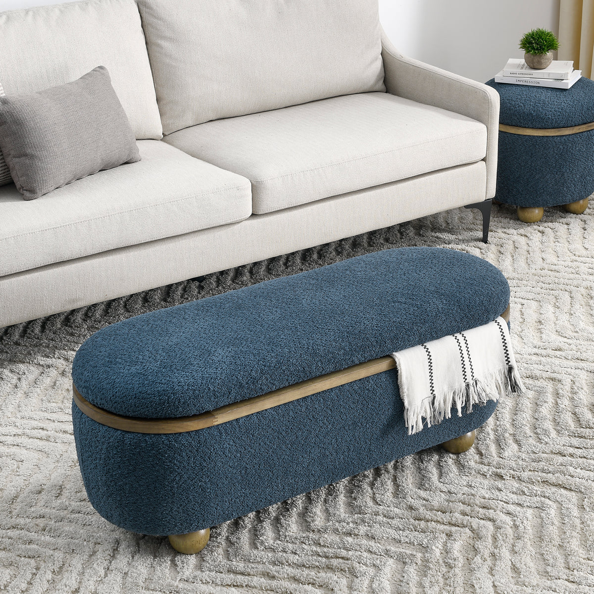 Storage Ottoman Bench, Upholstered End Of Bed Ottoman Bench With Storage And Seating, Large Blanket Storage Bench For Foot Rest In Bedroom, Living Room, Entryway, Dark Blue Dark Blue Foam