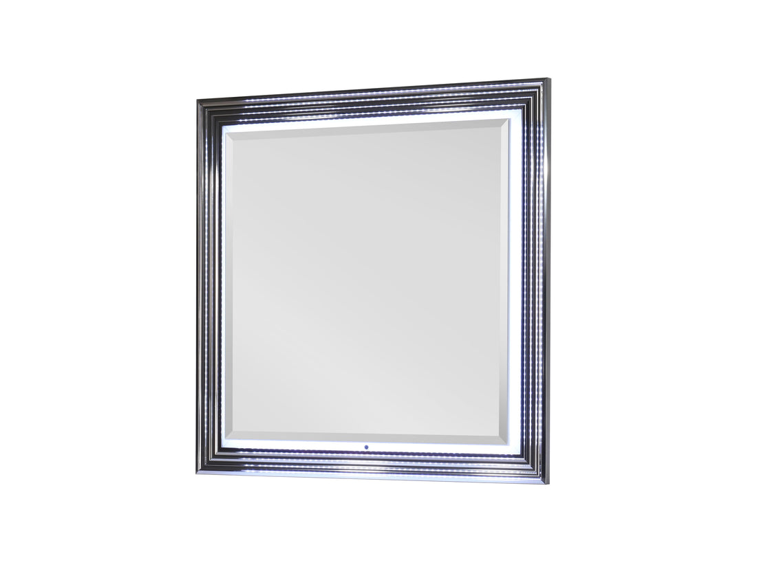 Moon Smooth White Mirror With Led White Solid Wood Mdf