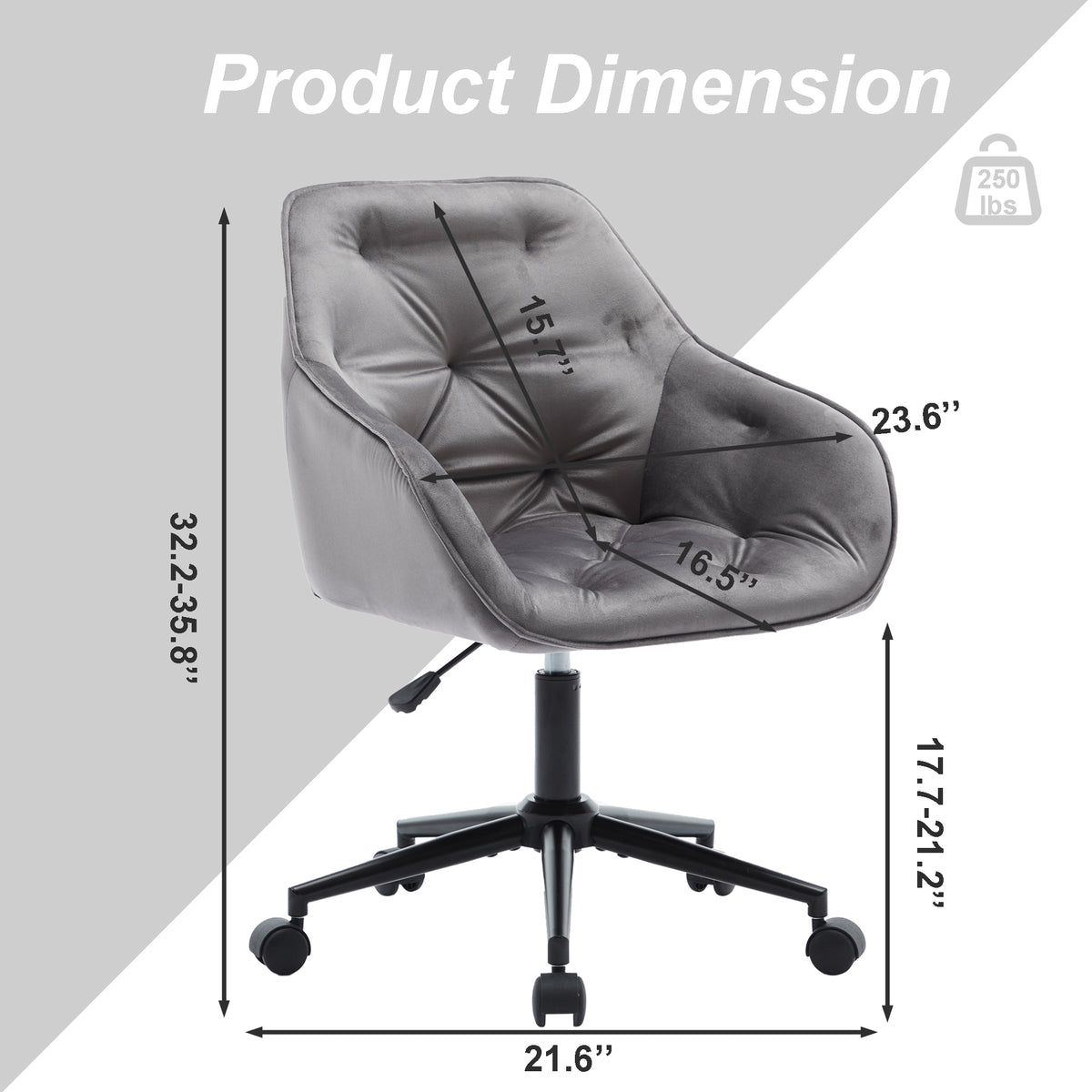 Velvet Home Office Chair, Modern Home Desk Chair With Wheelsvanity Chairs For Living Room, Bedroom,Study Room,Computer Chair Grey Fiber Foam And Polyester Fiber Pad Iron