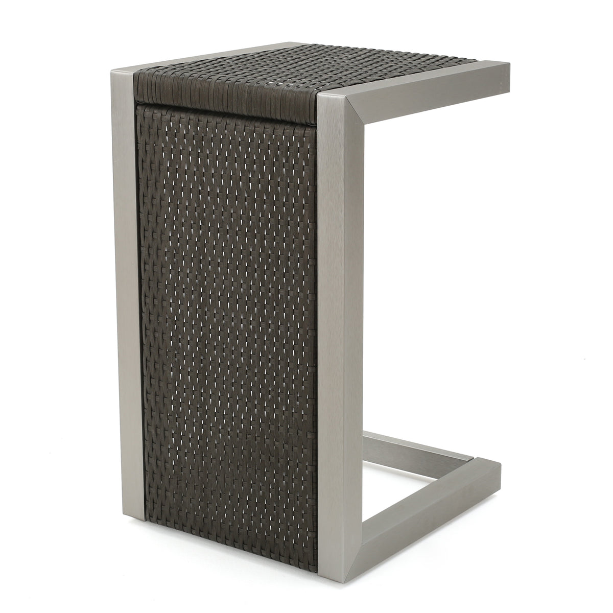 Cape Coral Wicker C Shaped Table Brown Pe Rattan Iron