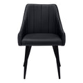 Dining Chair, Set Of 2, Side, Upholstered, Kitchen, Dining Room, Black Leather Look, Black Metal, Contemporary, Modern Black Foam Faux Leather