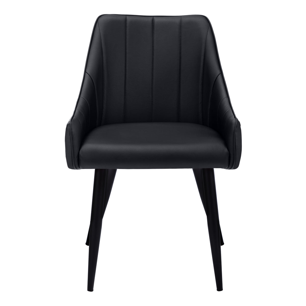 Dining Chair, Set Of 2, Side, Upholstered, Kitchen, Dining Room, Black Leather Look, Black Metal, Contemporary, Modern Black Foam Faux Leather