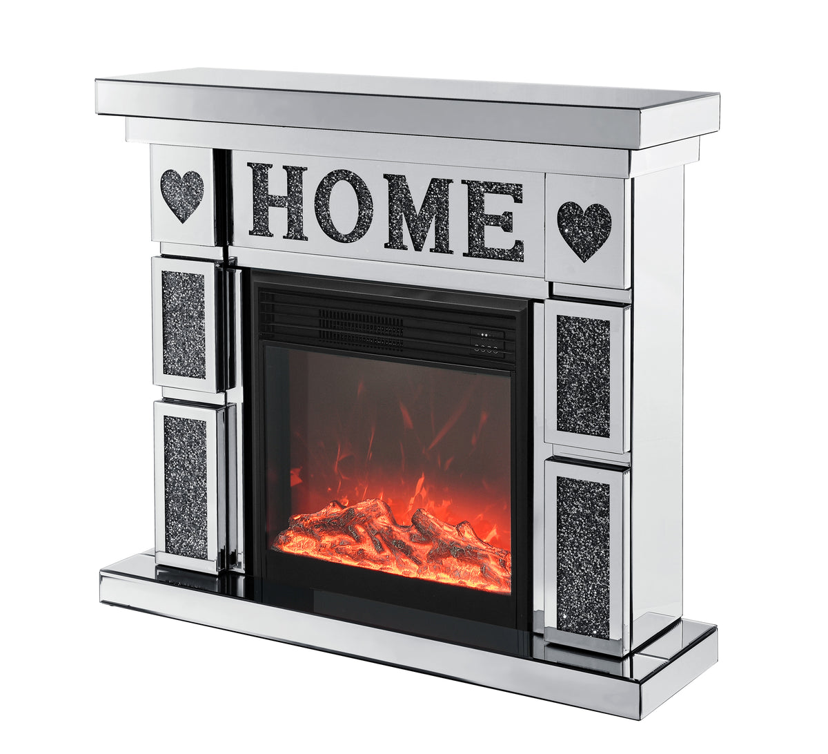 W 46" X D 12.6 X H 41 " Acrylic Diamond Mirror Fireplace Cabinet, Tv Fireplace Cabinet Powder Coated Electric Bedroom Yes Freestanding Electric 41 50 Yes Silver 400 Natural Vent American Design Acrylic Mdf Glass