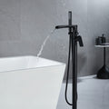 Matte Black Freestanding Floor Mount Bathtub Filler With Single Handle And Hand Shower Matte Black Brass