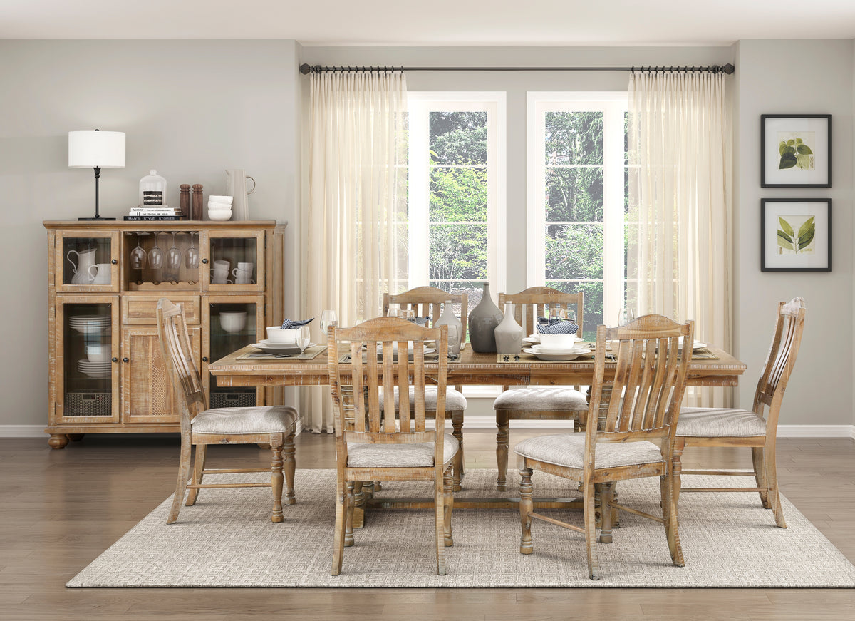 Traditional Farmhouse Style Chairs Set Of 2, Wheat Finish Textured Fabric Upholstered Vertical Slat Back Side Chair. Wheat Dining Room Side Chair Wood