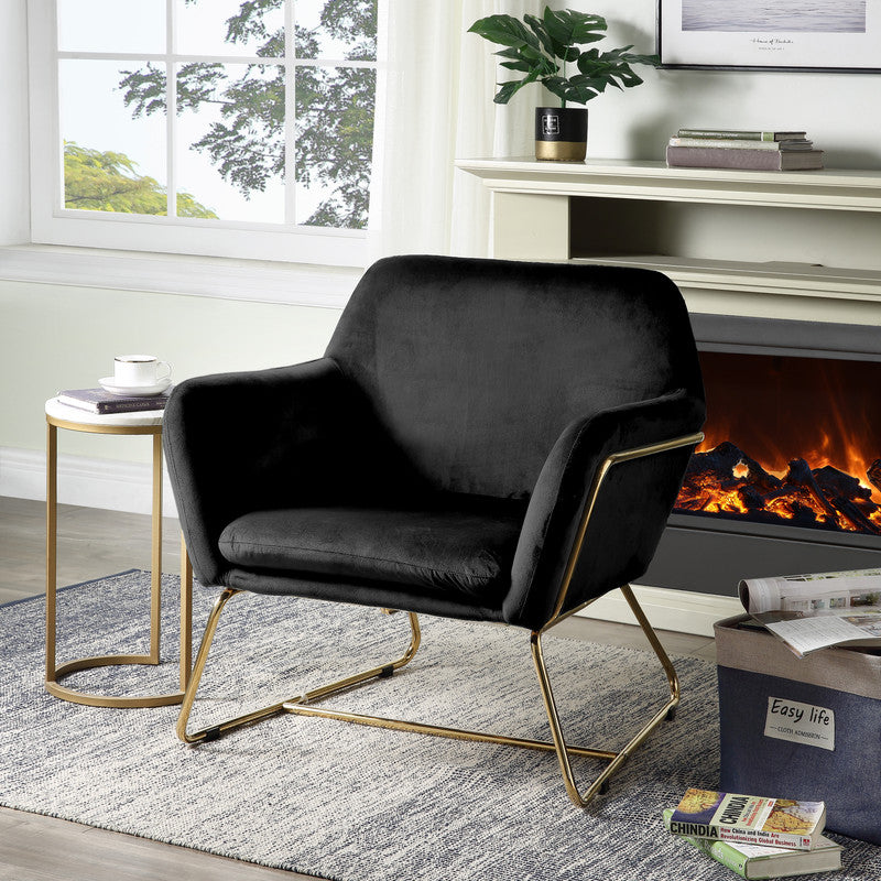 Keira 29.5" Black Velvet Accent Chair With Metal Base Black Velvet