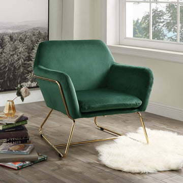 Keira 29.5" Green Velvet Accent Chair With Metal Base Green Velvet