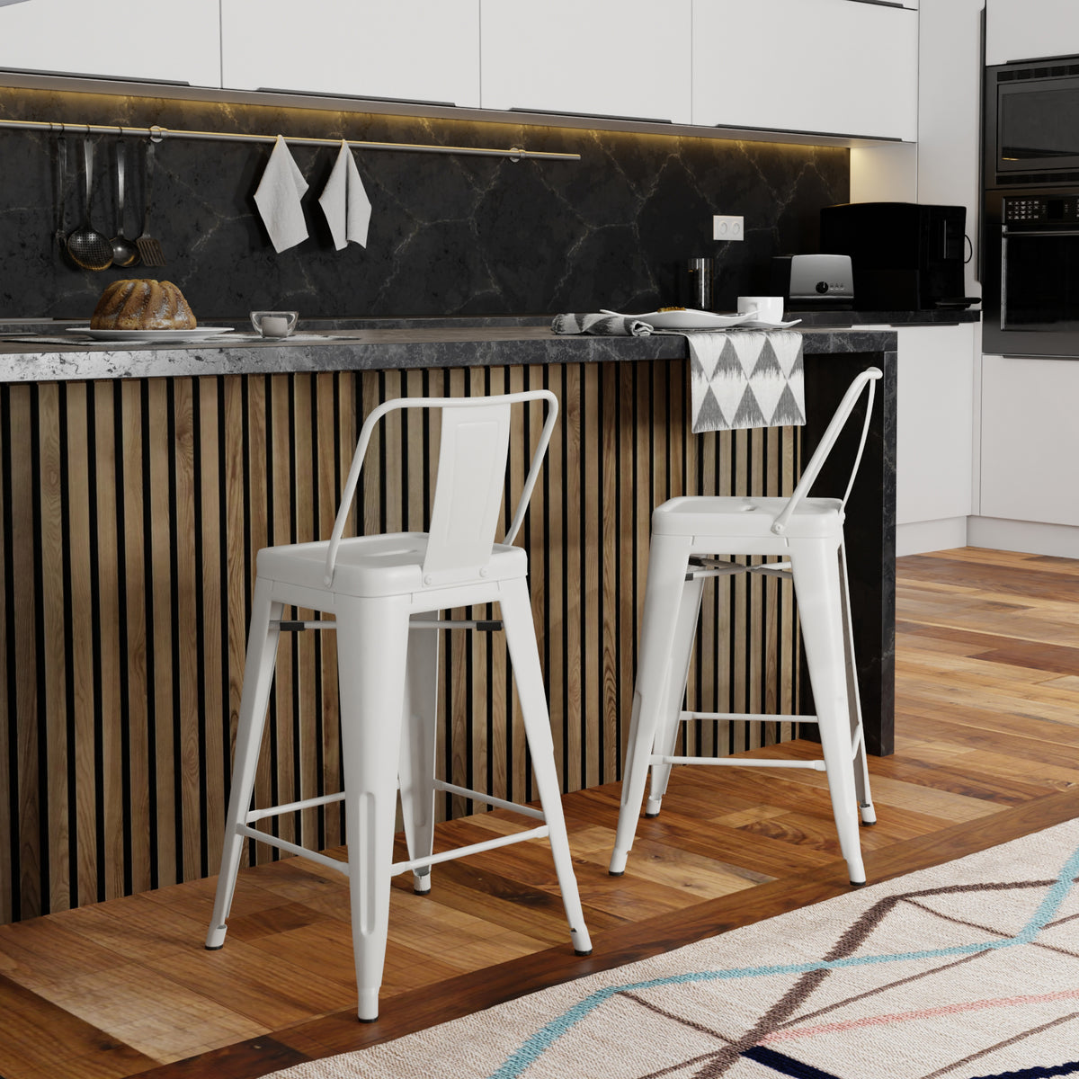 Keeley 24 Inch Metal Counter Height Stool Set Of 2 White Metal