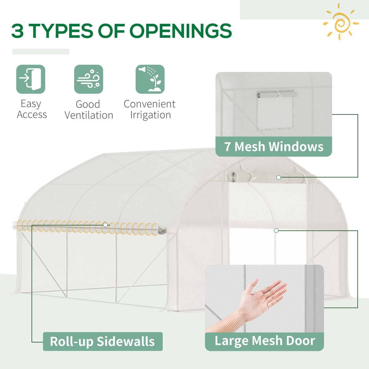Outsunny 11.5' X 10' X 6.5' Walk In Tunnel Greenhouse, Green House With Zippered Mesh Door, 7 Mesh Windows & Roll Up Sidewalls, Upgraded Gardening Plant Hot House With Galvanized Steel Hoops, White White Steel