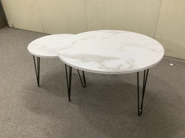 27.56'' Round Nesting Coffee Table Set Of 2, Circular Nesting End Table Set, Round Marble Tabletop, And Sturdy Metal Base For Living Room, Bedroom, White White Round Wood Metal