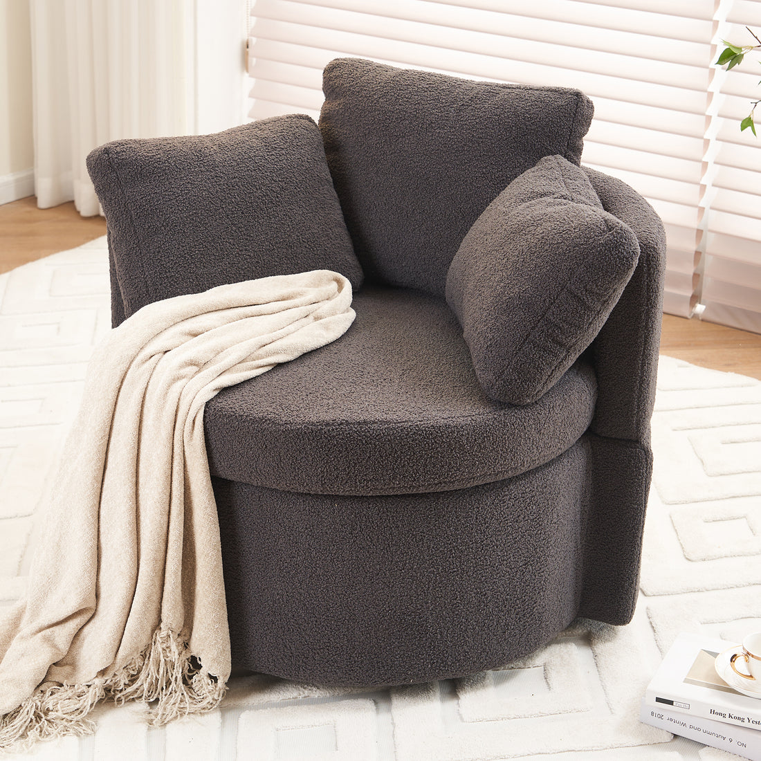 029 Teddy Fabric Swivel And Storage Chair With Back Cushion For Living Room,Dark Gray Dark Gray Primary Living Space Modern Foam Teddy