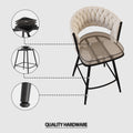 Bar Chair Toweling Woven Bar Stool Set Of 4, Black Legs Barstools No Adjustable Kitchen Island Chairs,360 Swivel Bar Stools Upholstered Counter Stool Arm Chairs With Back Footrest, White White Black Foam Linen