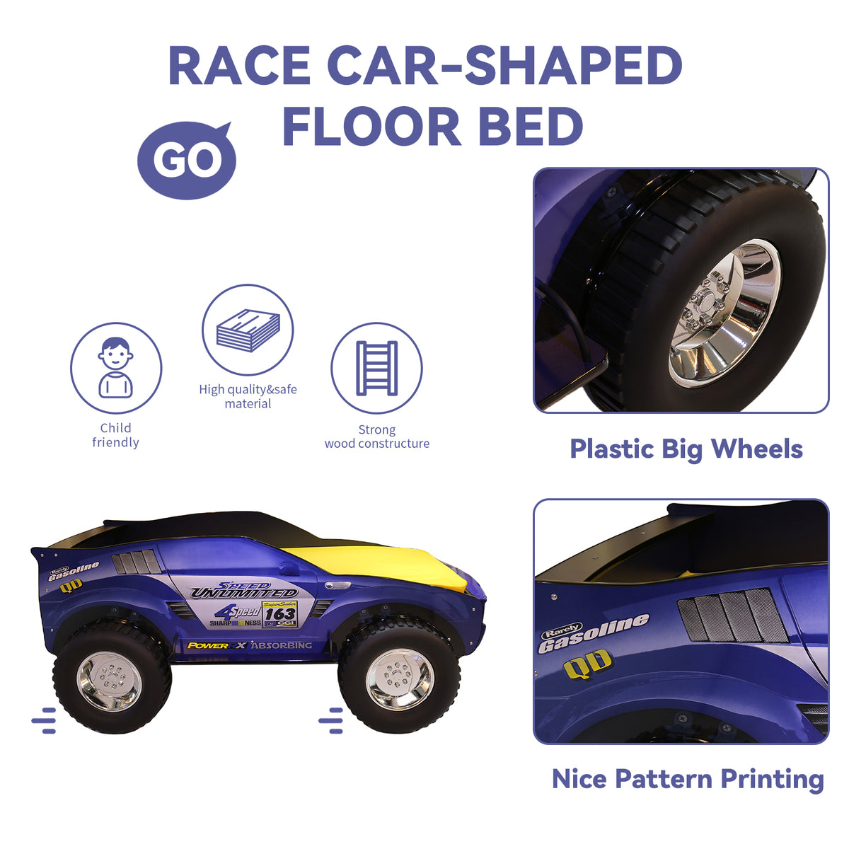 Unlimited Speed Jeep Bed Twin Blue,Blue Cars Mdf