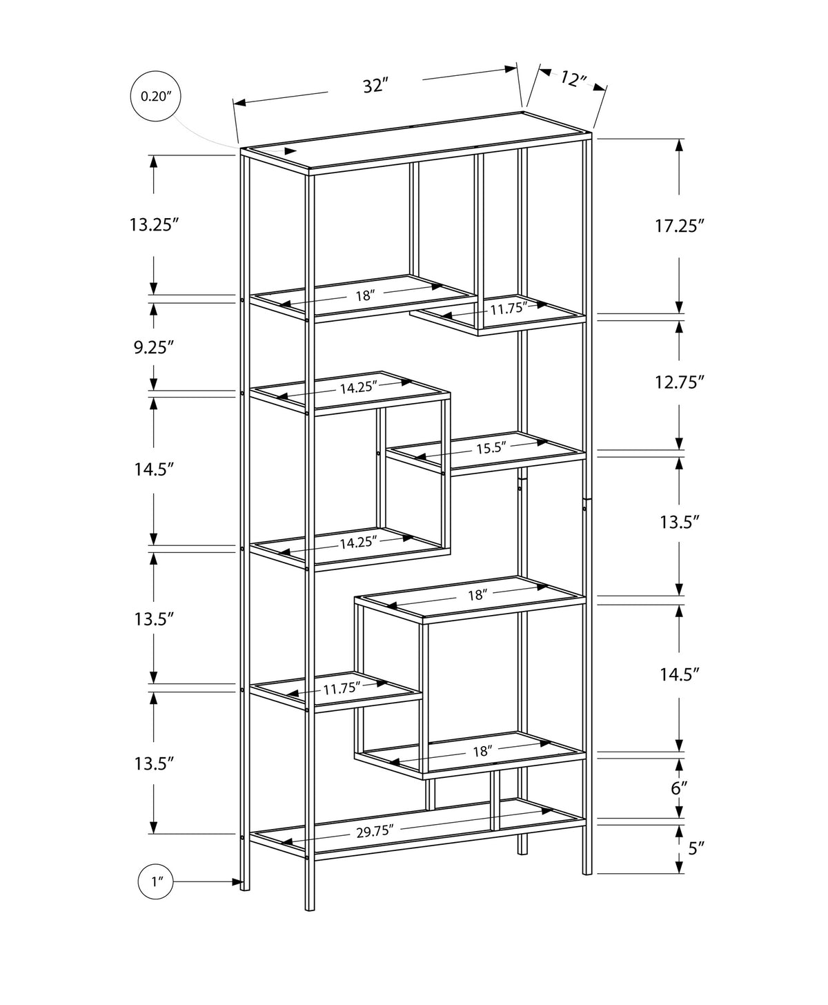 Bookshelf, Bookcase, Etagere, 72"H, Office, Bedroom, Clear Tempered Glass, Grey Metal, Contemporary, Modern Silver Tempered Glass