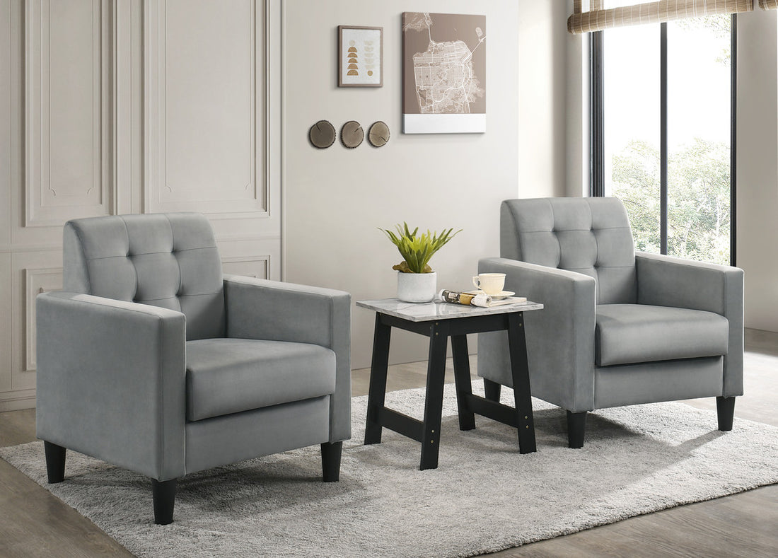 Hale Light Gray Velvet Armchairs And End Table Living Room Set Light Gray Velvet