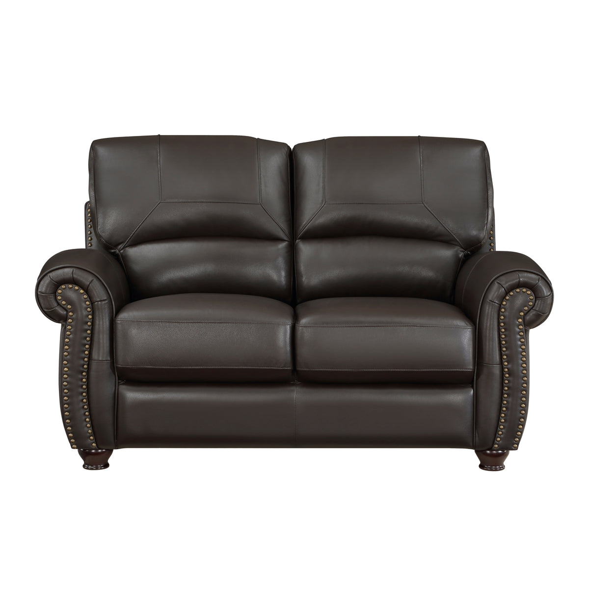 Traditional Living Room Furniture 2Pc Sofa Set Dark Brown Leather Sofa Loveseat Comfortable Plush Seating Rolled Arms Trim Classic Design Dark Brown Primary Living Space Classic,Traditional Rolled Arms Solid Wood 5 Seat