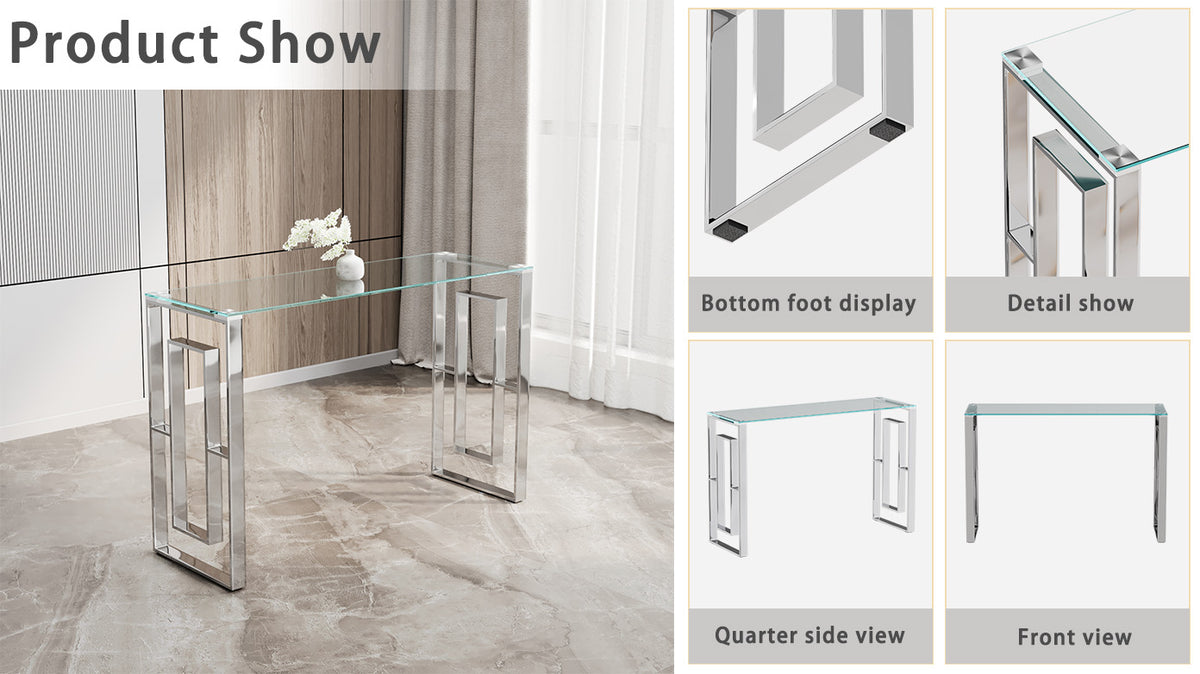 Console Table Stainless Steel Glass,Meal Side Table Silvery Clear Bs 02 S Silver,Transparent Primary Living Space Modern Stainless Steel