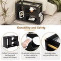 Mobile End Table With Lockable Wheels, Narrow Coffee Table With 5Mm Thick Fluted Tempered Glass, Modern Nightstand With Golden Round Rod, Living Room, Black, 31.5''W X11.8''D X 23.1''H Black Primary Living Space Mdf