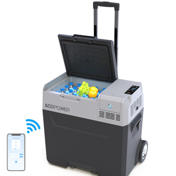 52Qt Car Freezer Portable Refrigerator With App Control And 6'' Off Road Wheels, 12V,45W Cooler Freezer,Low Noice Antique White Gray Plastic