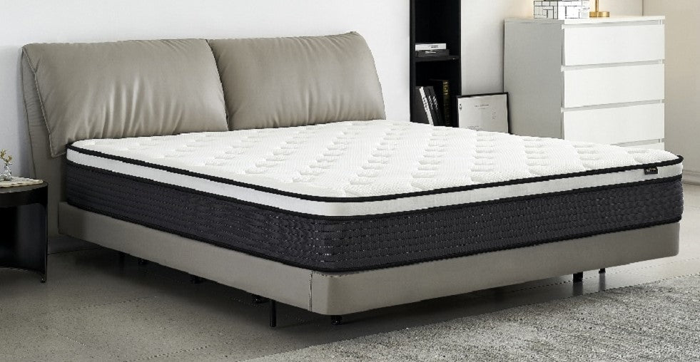 Hybrid 10 Inch Queen Mattress In A Box, Pillow Top Bed Cushion Withand Hypoallergenic Design, Medium Firm For Lumbar Support White Gray Foam Spring Queen