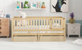 Twin Size Wood Daybed With Fence Guardrails And 2 Drawers, Split Into Independent Floor Bed & Daybed, Natural Old Sku :Lp000881Aan Twin Natural Solid Wood Mdf