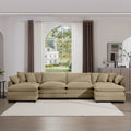 Corduroy Sofamodern Upholstered 4 Seater With 3 Footstools Corduroy Fabric Sofaoffice Living Room Apartment Comfortable Sofa, Easy To Assemble With 2 Arm Pillows And 4 Throw Pillows Tan Corduroy 4 Seat