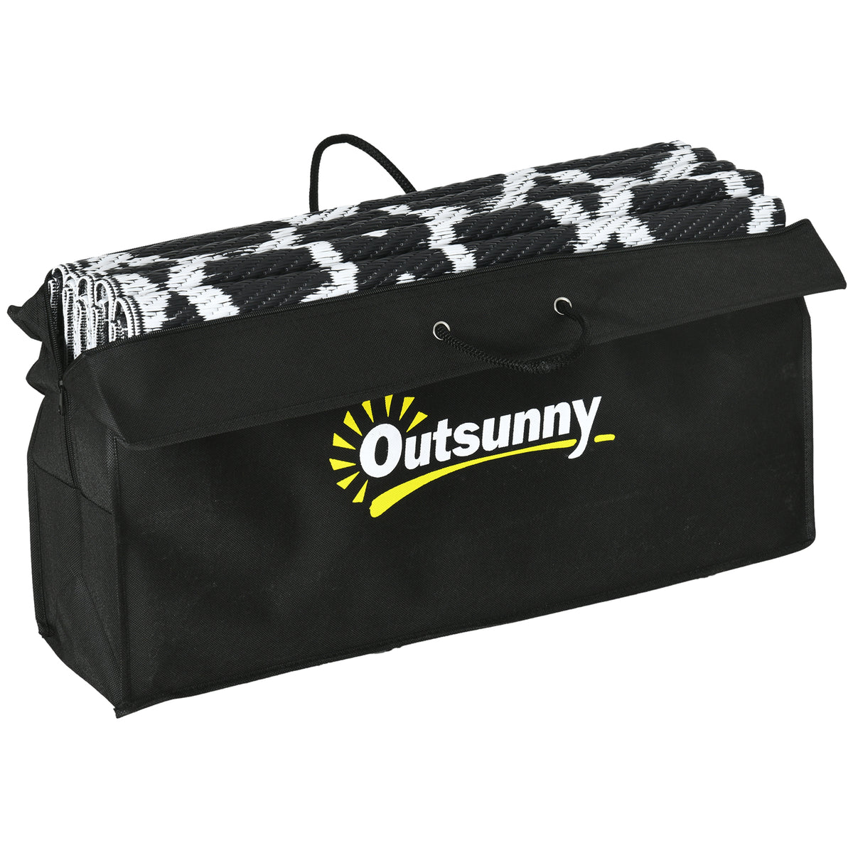 Outsunny Reversible Outdoor Rug, 8' X 10' Waterproof Plastic Straw Floor Mat, Portable Rv Camping Carpet With Carry Bag, Large Floor Mat For Backyard, Deck, Picnic, Beach, Black & White Cr Multicolor Polypropylene