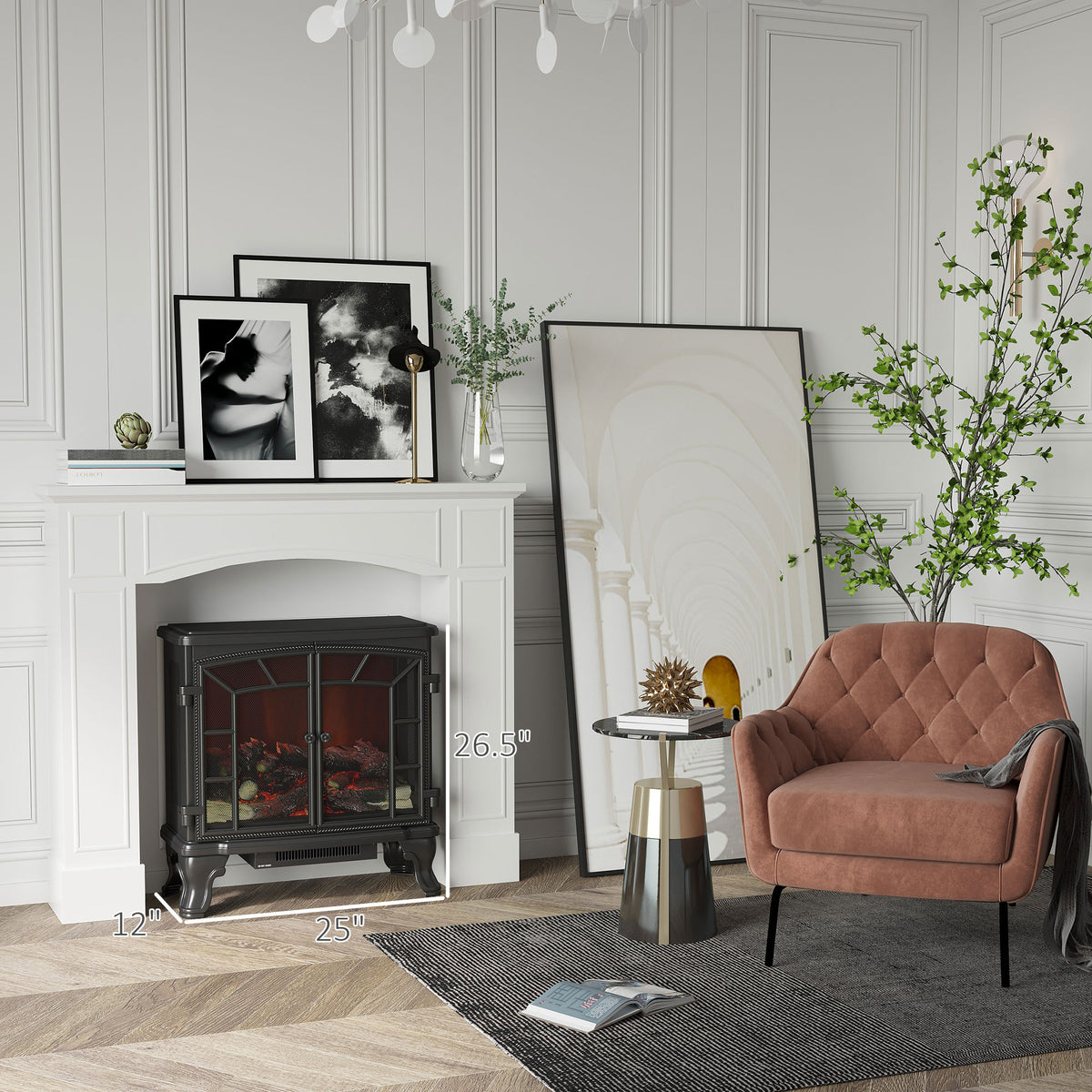 Homcom Modern Fireplace Mantel, Surround Mantels For Fireplace With Decorative Pattern Interior Width 29" White White Mdf