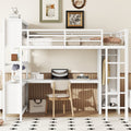 Metal Loft Bed With Wardrobe And L Shaped Desk, Full Size Loft Bed With Storage Cubes And Shelves, Heavy Duty Loft Bed For Kids Teens Adults, White Full Off White Metal