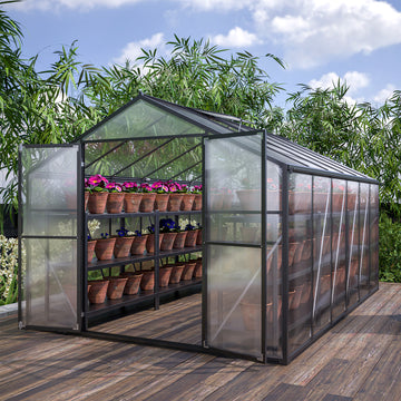 8' X 12' Outdoor Greenhouse, Heavy Duty Polycarbonate Greenhouse, Large Walk In Greenhouse With Double Doors And Two Ventilation Windows, Aluminum Greenhouse For Outdoor Greenhouse Garden Backyard