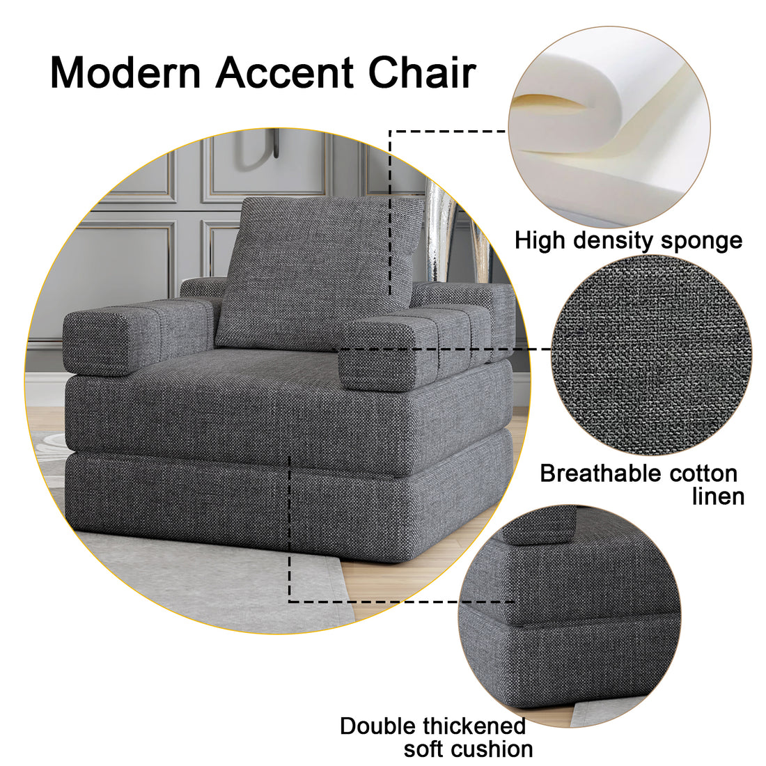 Single Sofa Chair That Converts To A Single Sofa Bed For Living Room, Guest Room, Playroom, Dark Grey Dark Grey Primary Living Space Modern Foam Linen