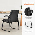 Leather Office Guest Chair No Wheels, Comfy Padded Arms And Seld Base, For Reception Conference Room Set Of 2 Black Stainless Steel