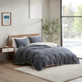 3 Piece Embroidered Cotton Quilt Set Navy King Cal King King Navy Cotton