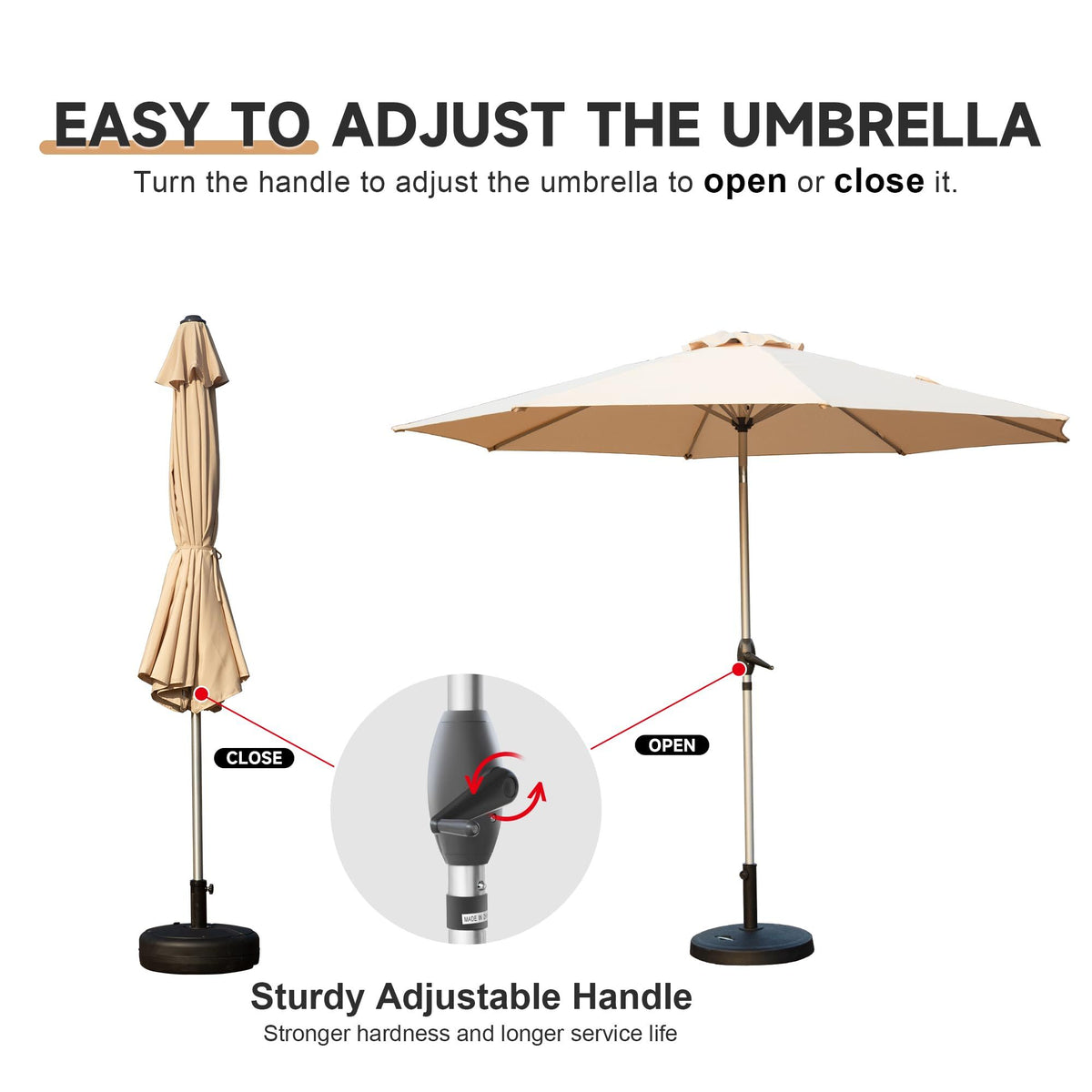 9Ft Patio Umbrella, Outdoor Table Umbrella With Push Button Tilt And Crank, Uv Protection Waterproof Market Sun Umbrella With 8 Sturdy Ribs For Garden, Deck, Backyard, Pool Beige Beige Round Uv Resistant Umbrellas Aluminium
