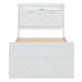 Twin Size Wooden Bed With Storage Headboard With Outlets, Extendable Bed With Twin Size Trundle With Three Storage Drawers,White Twin White Wood