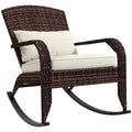Outsunny Outdoor Wicker Adirondack Rocking Chair, Patio Rattan Rocker Chair With High Back, Seat Cushion, And Pillow For Garden, Porch, Balcony, Cream White White Rattan