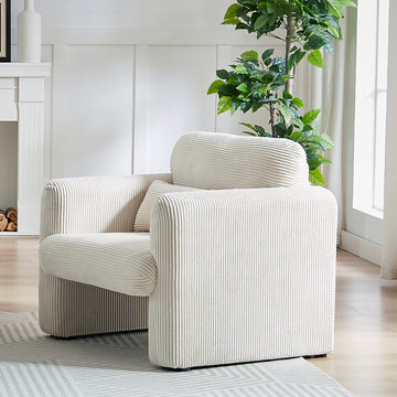 33"Corduroy Fabric Single Sofa, Modern Lounge Chairs Single Sofa With Support Pillow, For Apartment, Office, Living Room & Bedroom Beige Foam Corduroy 1 Seat