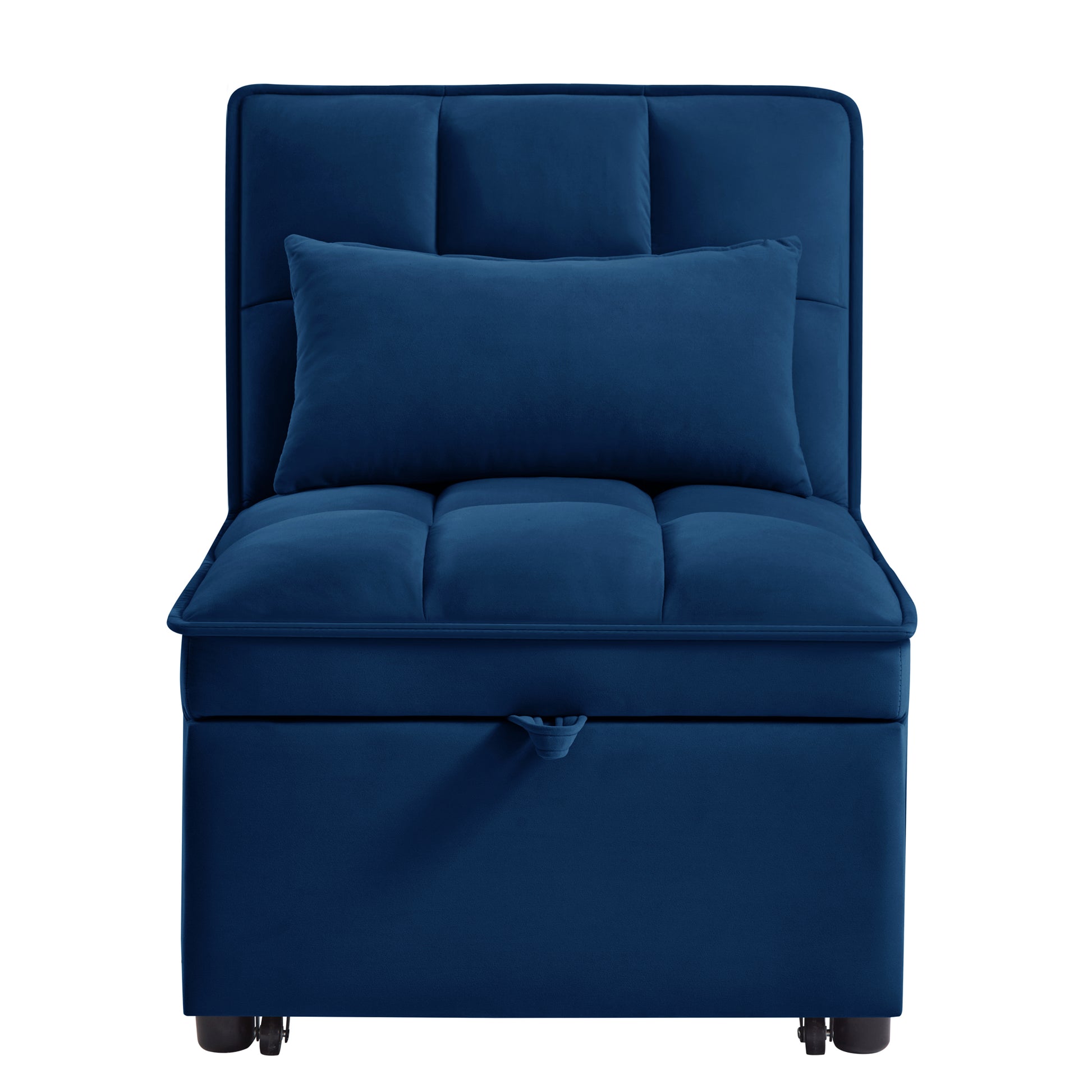 4 In1 Multi Function Single Sofa Bed With Storage Pockets,Tufted Single Pull Out Sofa Bed With Adjustable Backrest And Pillows ,Convertible Chaise Lounge, Navy Navy Velvet Metal Primary Living Space American Design Armless Foam Velvet 1 Seat