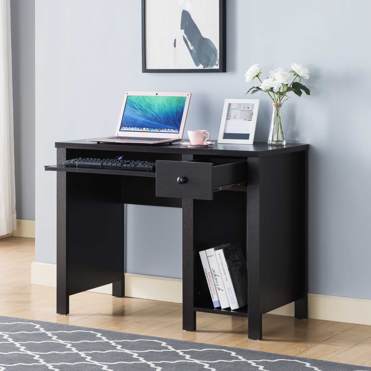 Student Desk Home Office Desk 39"W Compact Desk Writing Desk Laptop Desk Red Cocoa Espresso One Drawer Keyboard Drawer Wooden Knob Espresso Particle Board Mdf